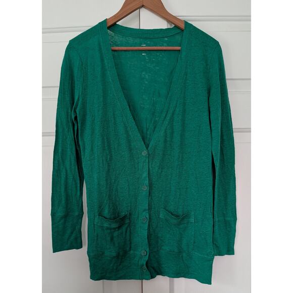 J. Crew Green Linen Lightweight Cardigan Sweater - Picture 1 of 6